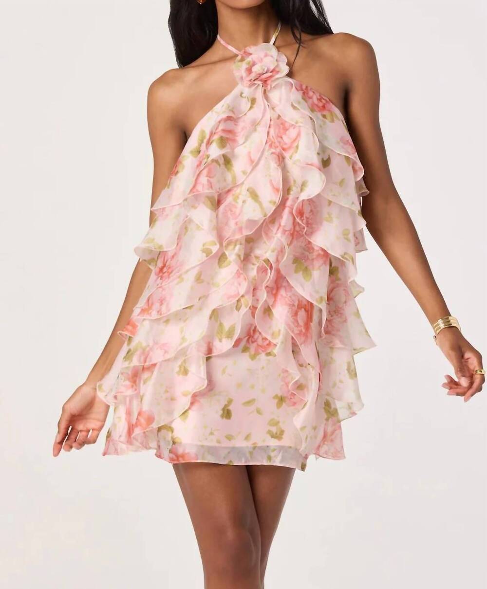 NEW ASTR ofra ruffle mini dress in blush floral